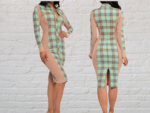 Long Sleeve Button Up Plaid Mesh Sleeve Dress