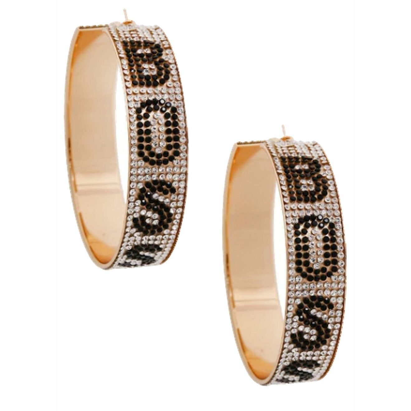 Gold hoop earrings with 'BOSS' rhinestone detailing, perfect for a casual style statement.