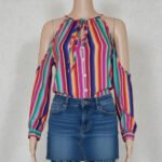 Rainbow Striped Cold Shoulder Top - Long Sleeve Tie-Front Shirt | Big Sisters