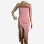 Strapless Front Split Bodycon Midi Tube Dress