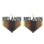 Handpainted Afrocentric Melanin Multicolor Wooden Dangle & Drop Hook Earrings - Handmade and handprinted, 2.8" height, 2.75" width. Unique cultural and stylish accessory.
