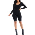 A stylish and versatile women's black ribbed long sleeve romper, perfect for various occasions and effortless elegance.