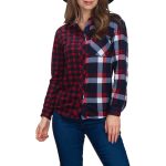Image of Women's Color Block Fleece Plaid Button Shirt - Modern Color-Blocking Design, Cozy Fleece Feel, Button-Up Front