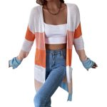 Women's Open Striped Long Sleeve Colorblock Sweater Cardigan
