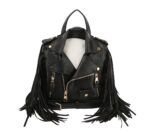 Women's Vegan Leather Motorcycle Jacket Fringe Backpack, motorcycle jacket fringe backpack purse