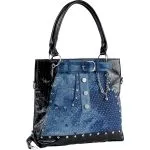 Image of Denim Jean Design Tote Handbag for Women with Black Lining