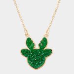 Chic Reindeer Pendant Necklace with Druzy Accent - Stylish accessory for a touch of holiday charm.