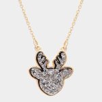 Sophisticated Hematite Druzy Reindeer Pendant Necklace - Elevate your holiday style with this chic and festive accessory.