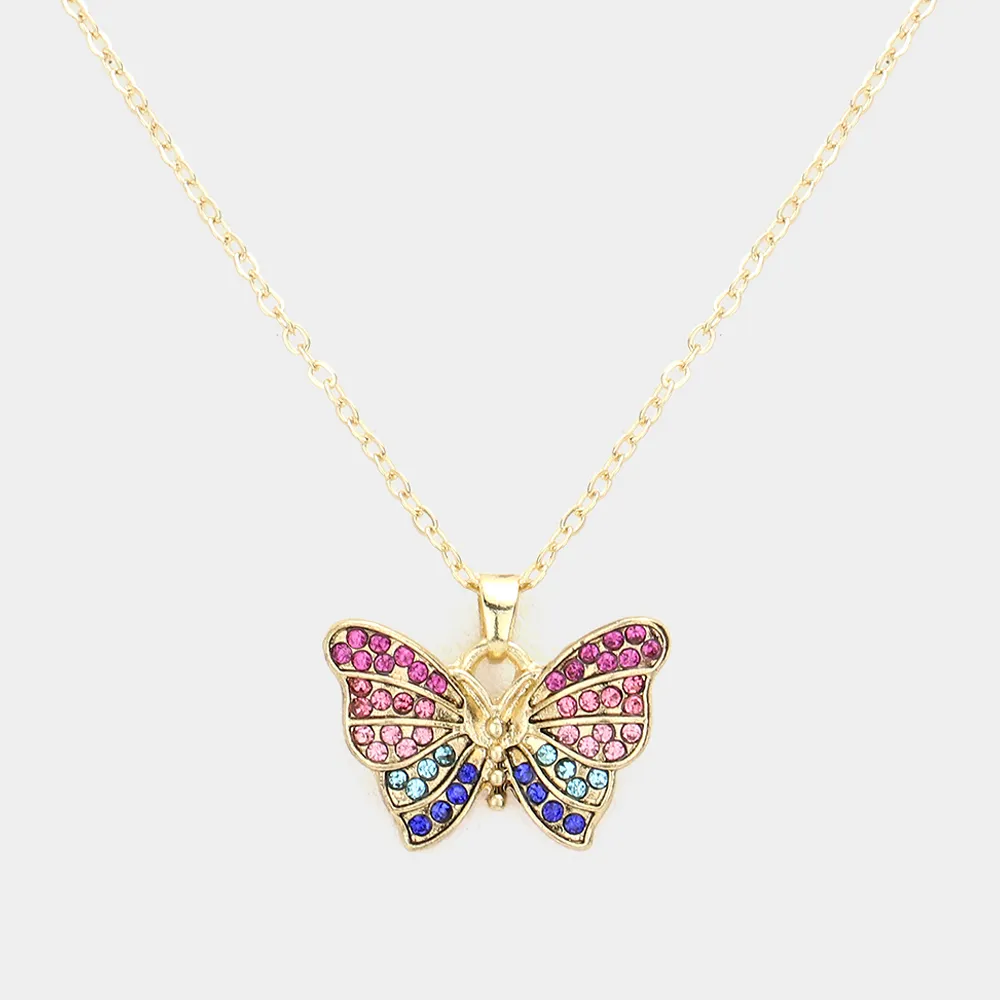 Elegant Butterfly Pendant Necklace featuring Rhinestone Embellishments for a chic and stylish look.