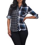 Blue colorblock plaid flannel button-up shirt