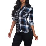 Blue colorblock plaid flannel button-up shirt