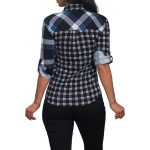 Blue colorblock plaid flannel button-up shirt