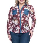 plus size burgundy long sleeve floral top