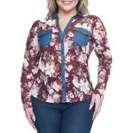 plus size burgundy long sleeve floral top