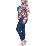 plus size burgundy long sleeve floral top