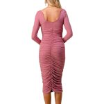 pink scoop neck long sleeve midi dress