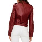 Women's Red Belted Faux Leather Motorcycle Jacket