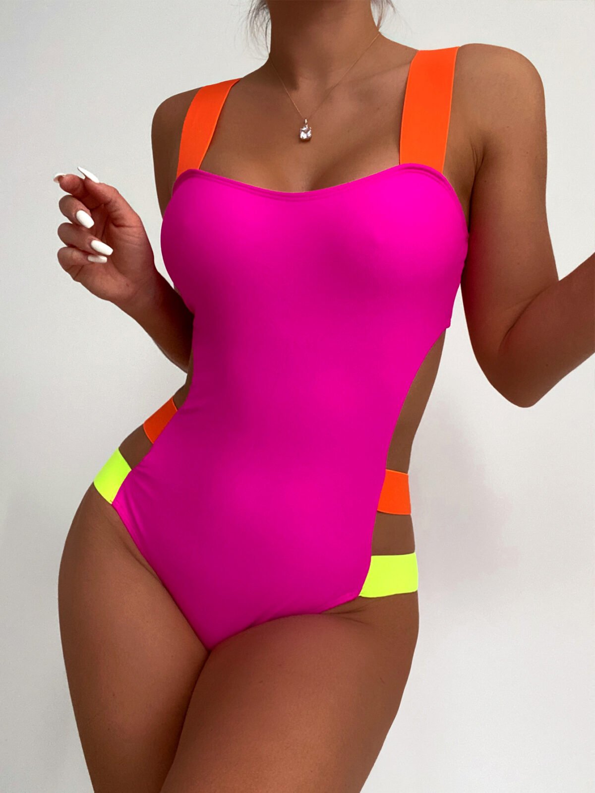 Sexy Colorful Board Strap Colorblock Swimsuit