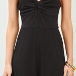 Double Layered V-Neck Twisted Detail Palazzo Slip Jumpsuit - Black - Image 6