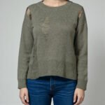 Women's Vibrant Green Ribbed Long Sleeve Sweater - Image 5