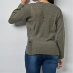 Women's Vibrant Green Ribbed Long Sleeve Sweater - Image 4
