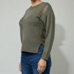 Women's Vibrant Green Ribbed Long Sleeve Sweater - Image 2