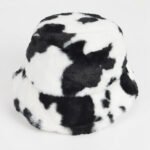 Women's Cow Print Faux Fur Bucket Hat - Cozy Western Style Animal Print Cap - Image 2