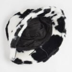 Women's Cow Print Faux Fur Bucket Hat - Cozy Western Style Animal Print Cap - Image 3