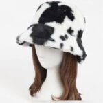 Women's Cow Print Faux Fur Bucket Hat - Cozy Western Style Animal Print Cap - Image 4