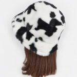 Women's Cow Print Faux Fur Bucket Hat - Cozy Western Style Animal Print Cap - Image 5