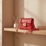 Crimson Quilted Crossbody – Edgy Rubber Base & Gold Chain Detail - Image 3