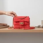 Crimson Quilted Crossbody – Edgy Rubber Base & Gold Chain Detail - Image 4