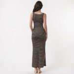 Sleeveless Rib Maxi Stripe Dress - Striped Tank Dress with Side Slit - Image 3