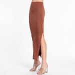Pine Cone Long Maxi Skirt - Textured Jacquard Rib with Chic Side Slit - Image 2