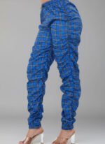 Plus Size Royal Blue Plaid Windbreaker Joggers - Skinny Fit with Drawstring - Image 3