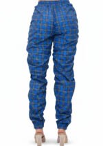Plus Size Royal Blue Plaid Windbreaker Joggers - Skinny Fit with Drawstring - Image 4