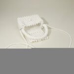 Pearl Beaded Mini Top Handle Flap Box Handbag & Crossbody Bag - White / Rhodium - Image 3