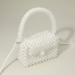 Pearl Beaded Mini Top Handle Flap Box Handbag & Crossbody Bag - White / Rhodium - Image 2