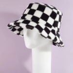 Black & White Checkered Plush Women's Bucket Hat - Image 4