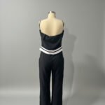 Black Contrast Trim Front Button Down Vest Top Women's Jumpsuit - Image 7
