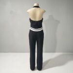 Black Contrast Trim Front Button Down Vest Top Women's Jumpsuit - Image 6