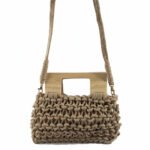 Taupe Knotted Rope Handbag with Square Wood Handles - Image 6