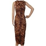 Tan and Brown Leopard Print Twist-Front Midi Dress - Image 2