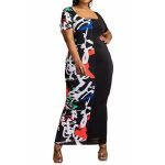 Chic Plus Size Bodycon Half Print Graphic Maxi Dress
