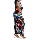 Chic Plus Size Bodycon Half Print Graphic Maxi Dress - Image 3