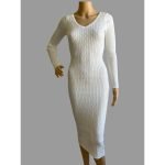 Long Sleeve Ribbed Midi Bodycon V-Neck Sweater Dress