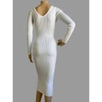 Long Sleeve Ribbed Midi Bodycon V-Neck Sweater Dress - Image 4