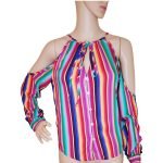 Rainbow Striped Cold Shoulder Top - Long Sleeve Tie-Front Shirt | Big Sisters - Image 2
