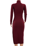 Rose Red Split Hem Long Sleeve Sweater Dress - Image 3