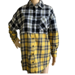 Women's Color Block Plaid Flannel Button Up Shirt